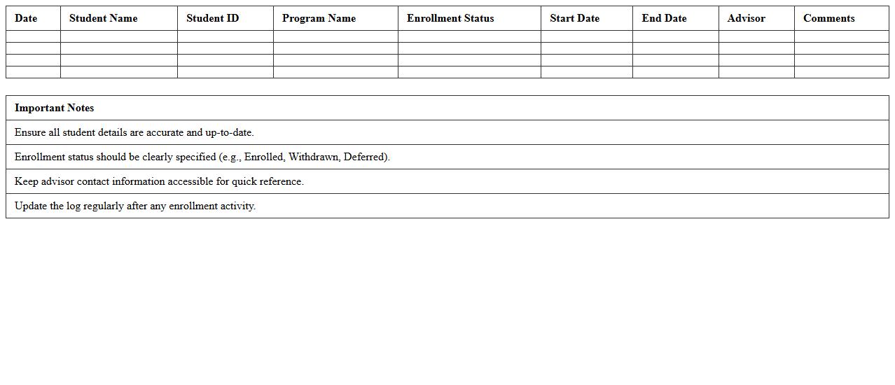 Academic Program Enrollment Log Excel