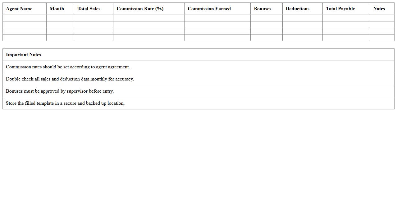 Agent Monthly Commission Earnings Tracker Template
