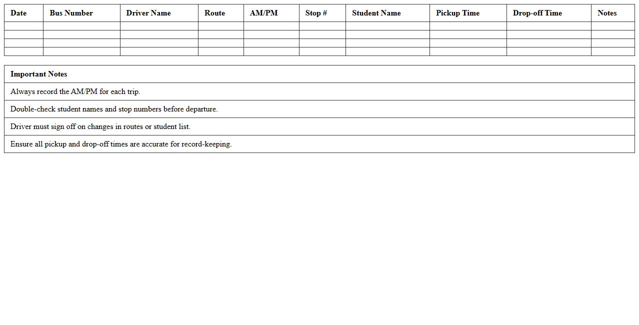 AM/PM Bus Run Sheet Excel Template