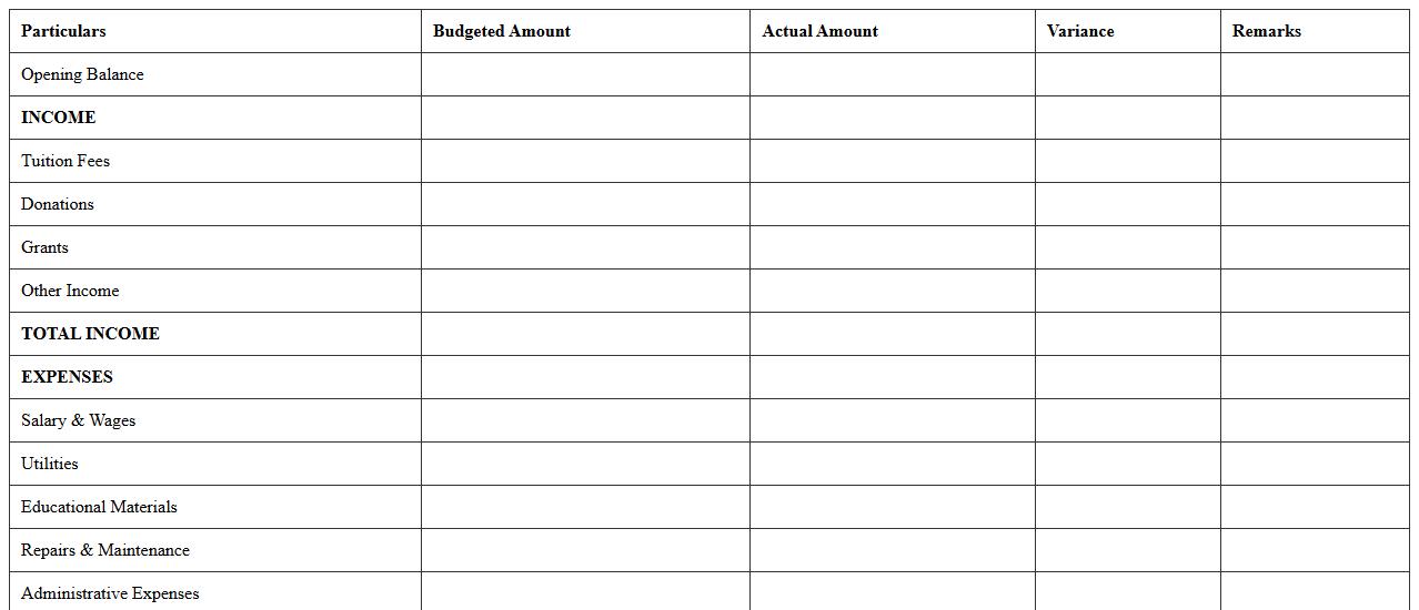 Annual Financial Statement Excel Template for Schools