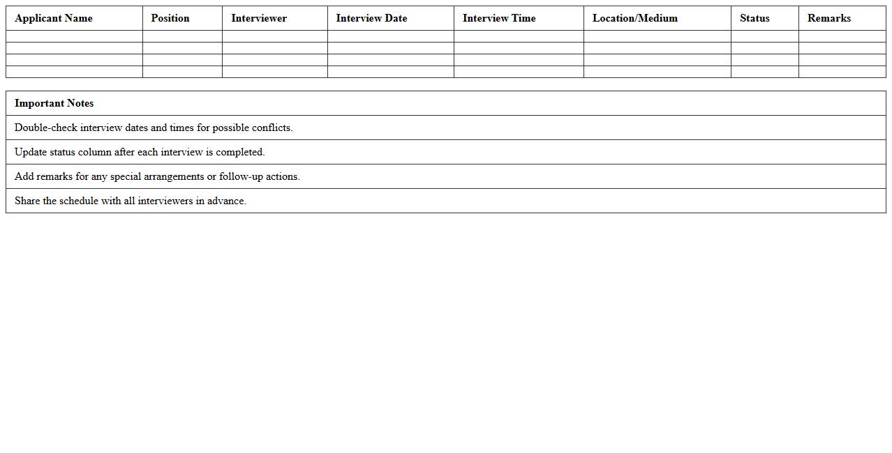 Applicant Interview Scheduling Excel Template