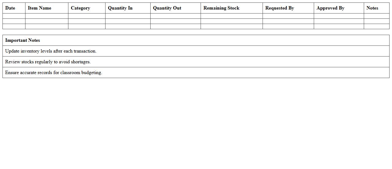 Art Supplies Tracking Excel Template for Classrooms