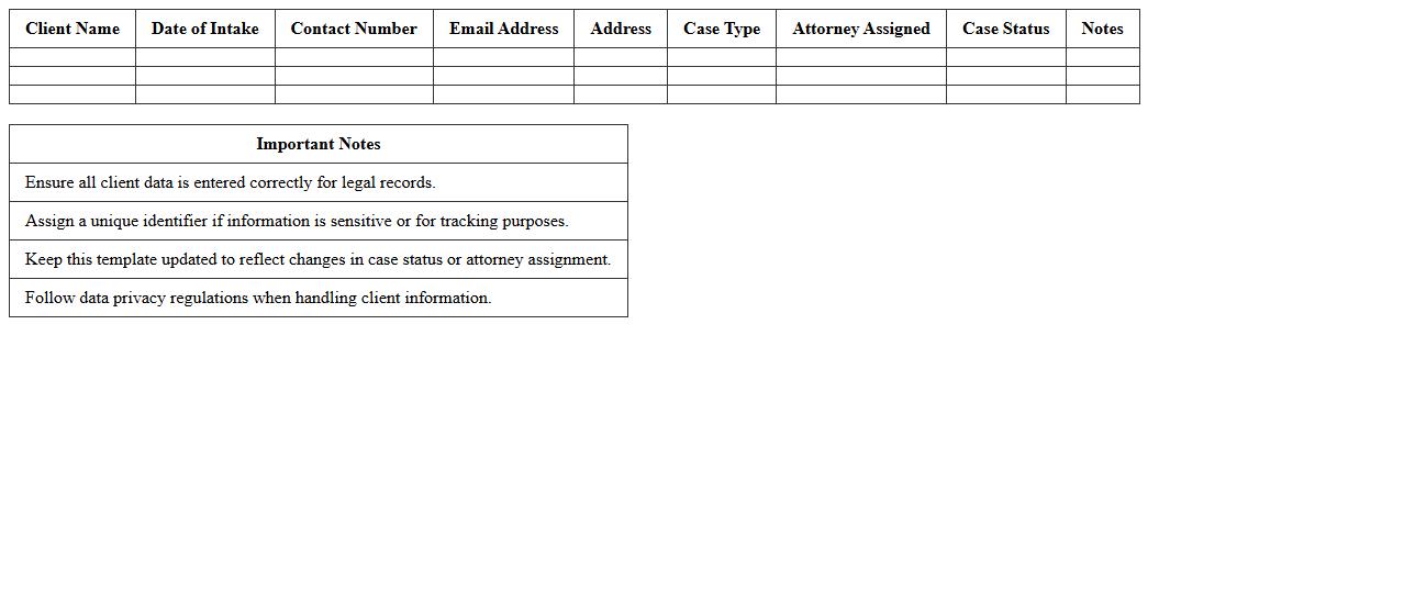 Attorney Client Data Intake Excel Template