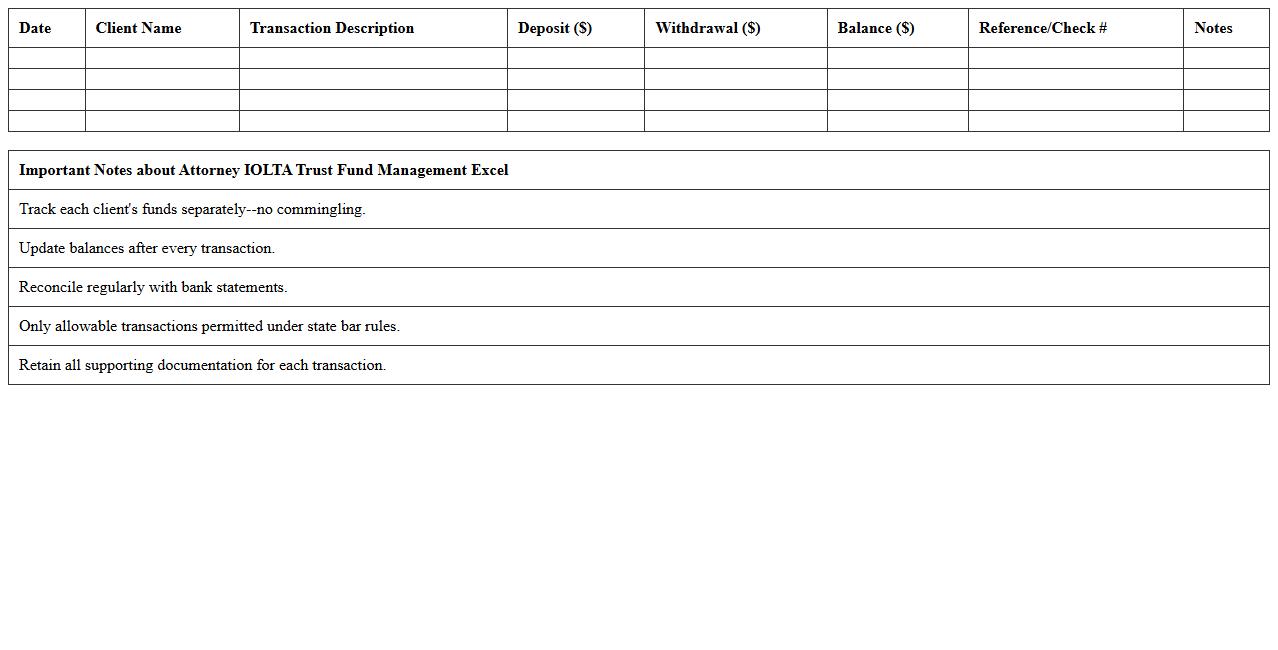 Attorney IOLTA Trust Fund Management Excel