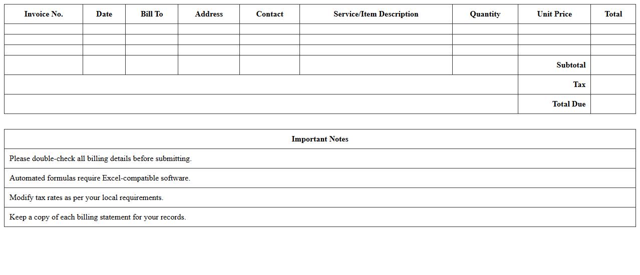 Automated Billing Statement Template