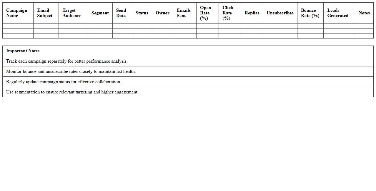 B2B Email Marketing Campaign Tracker Spreadsheet