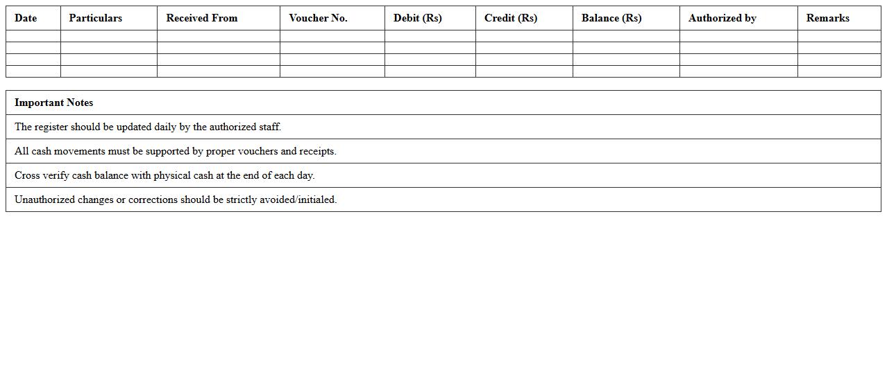 Bank Counter Cash Movement Register Excel