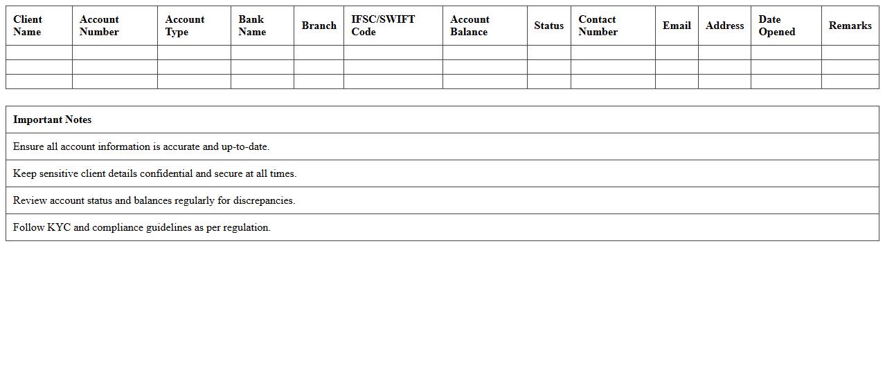 Banking Clients Account Information Template