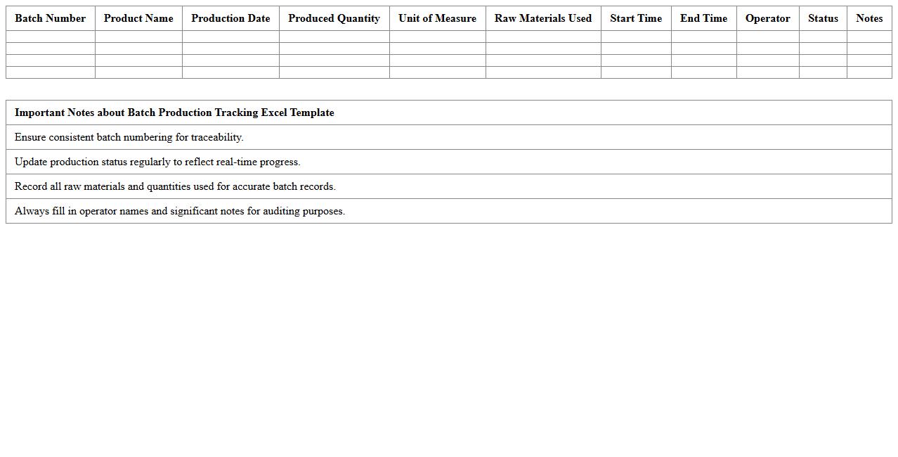 Batch Production Tracking Excel Template