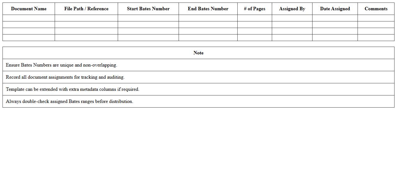 Bates Number Assignment Excel Template