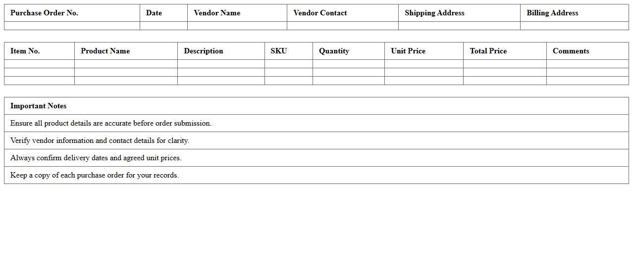 Beauty Products Purchase Order Excel Template for Vendors