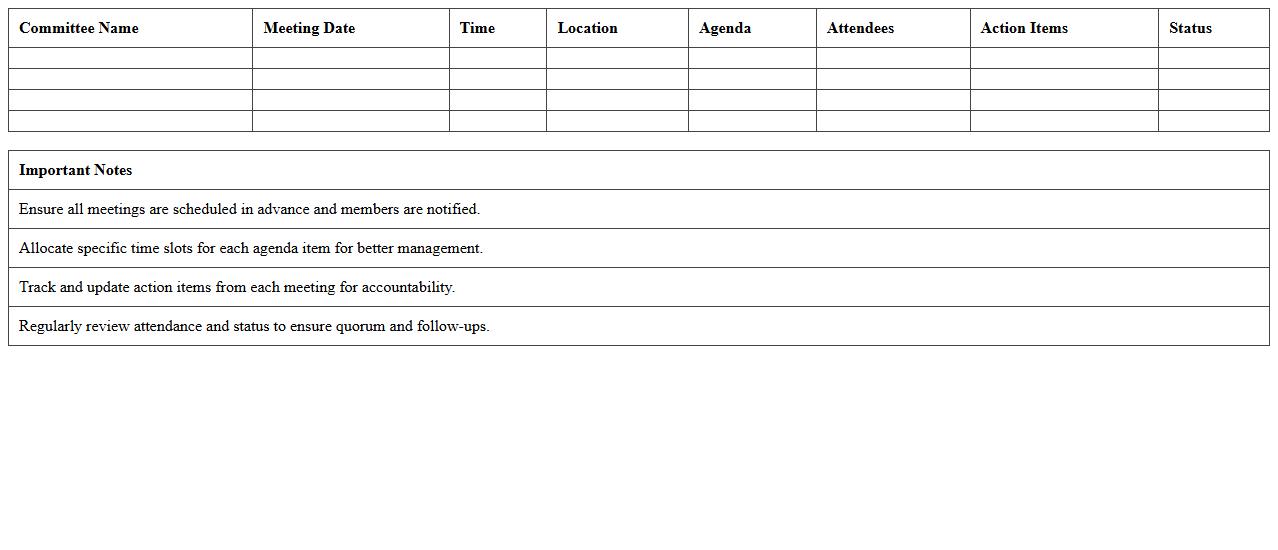 Board Committee Meeting Planner Excel Sheet