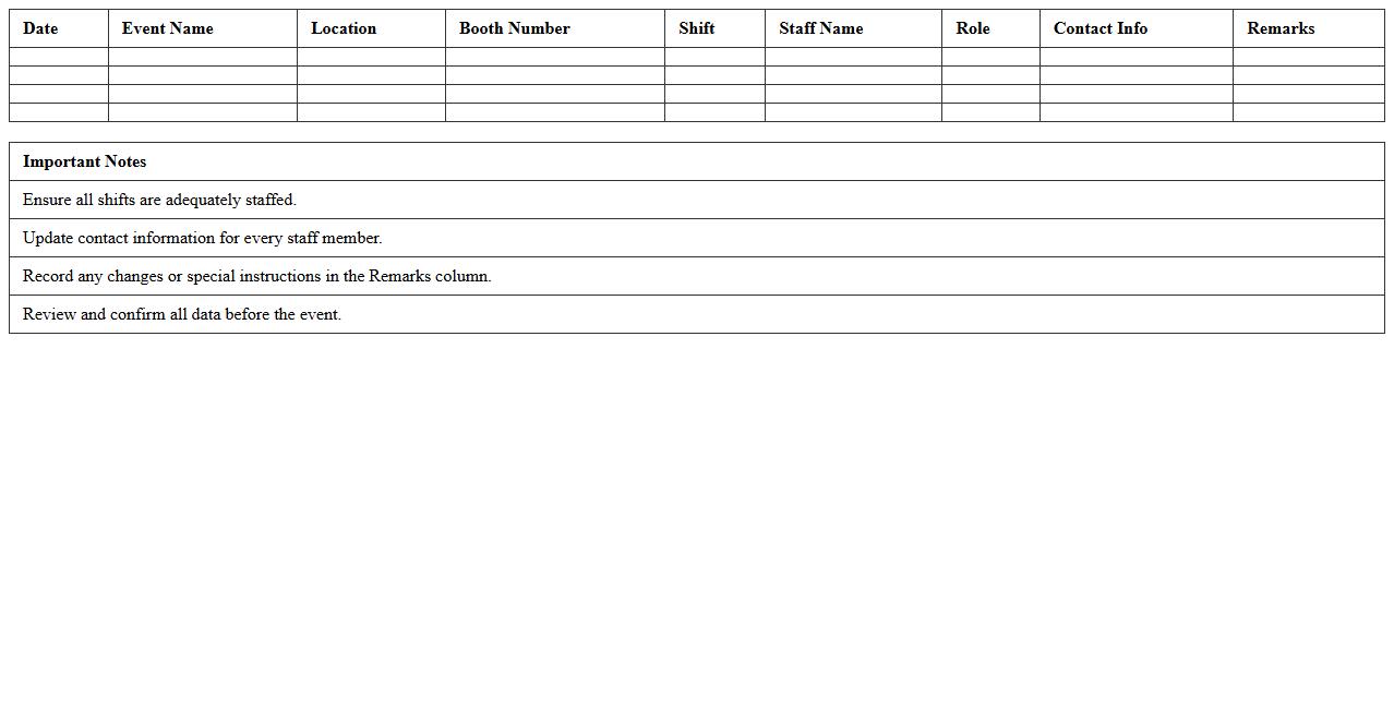 Booth Staffing Roster Excel Template