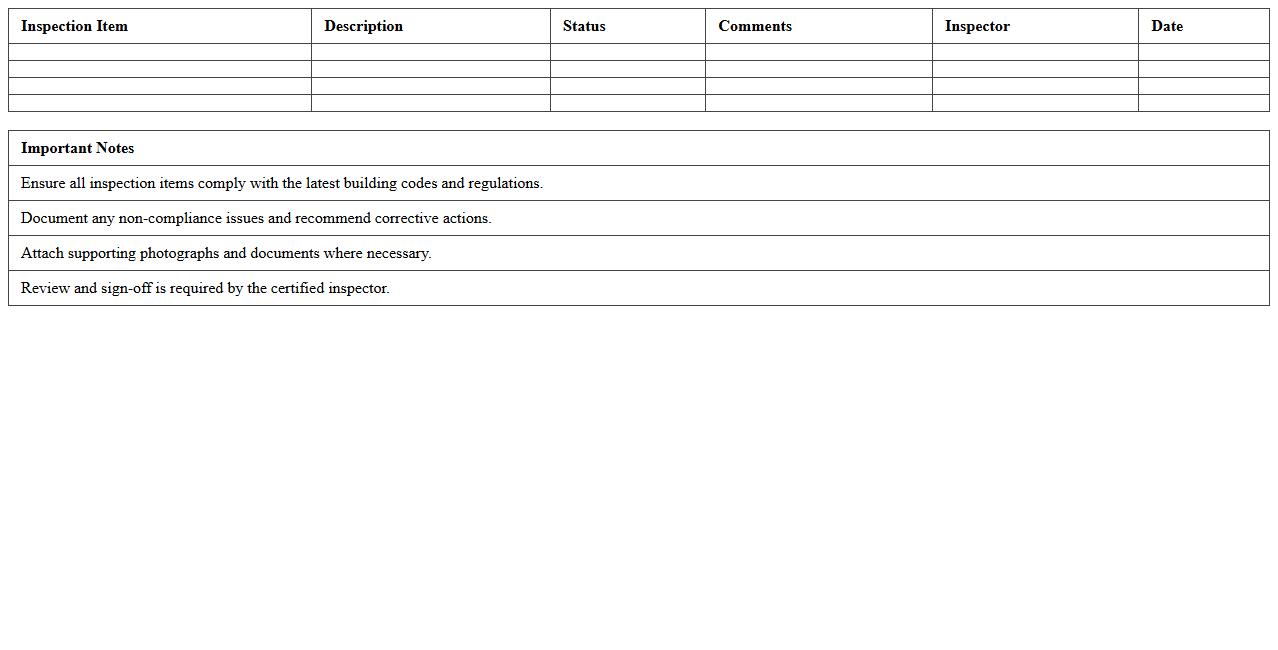 Building Code Compliance Inspection Excel Template