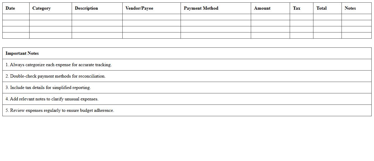 Business Bank Expense Breakdown Sheet