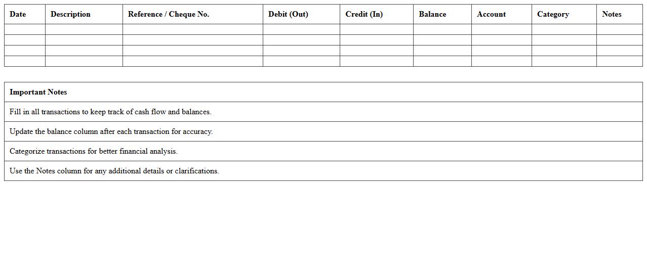 Business Bank Statement Tracker Sheet