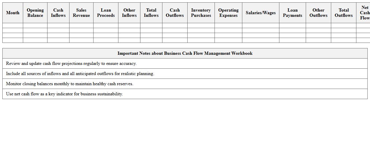 Business Cash Flow Management Workbook