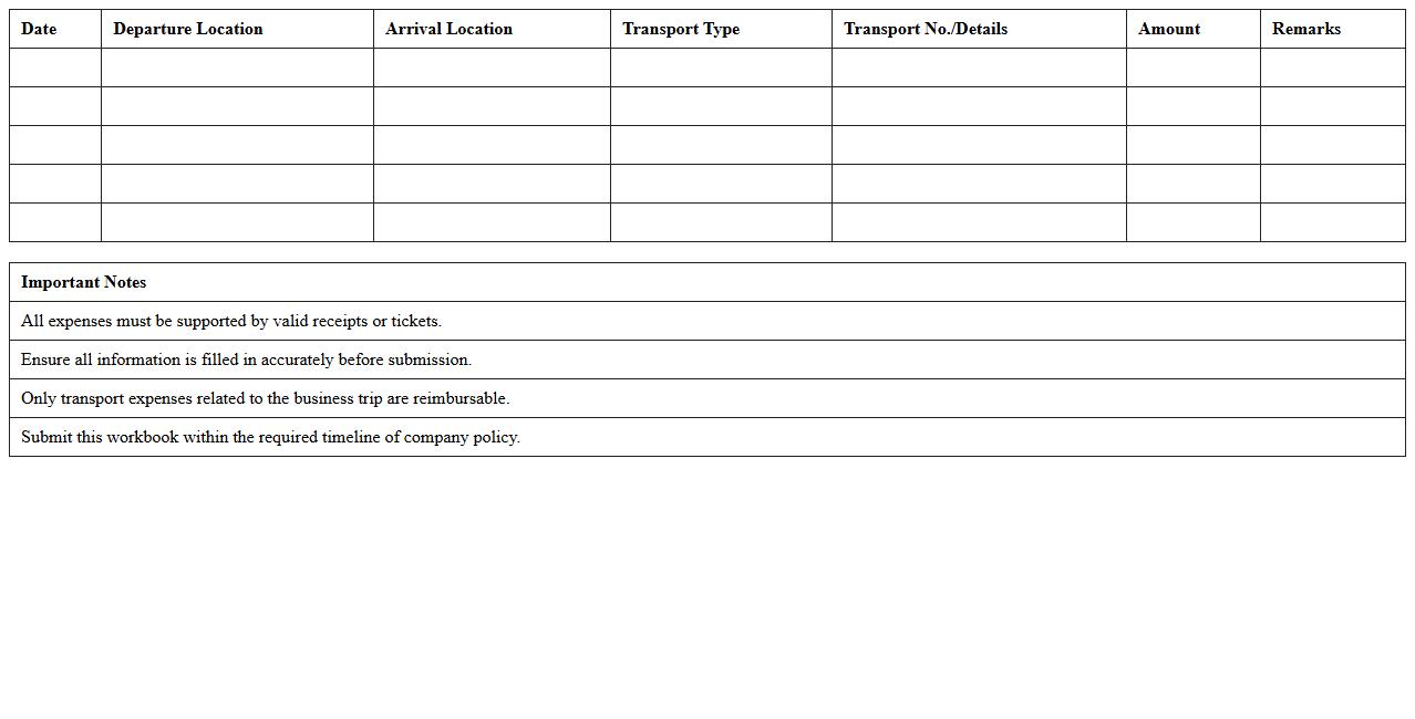 Business Trip Transport Expense Reimbursement Workbook
