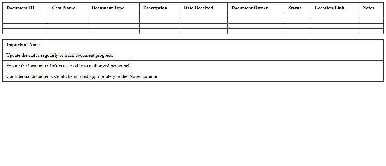 Case-Related Document Inventory Excel