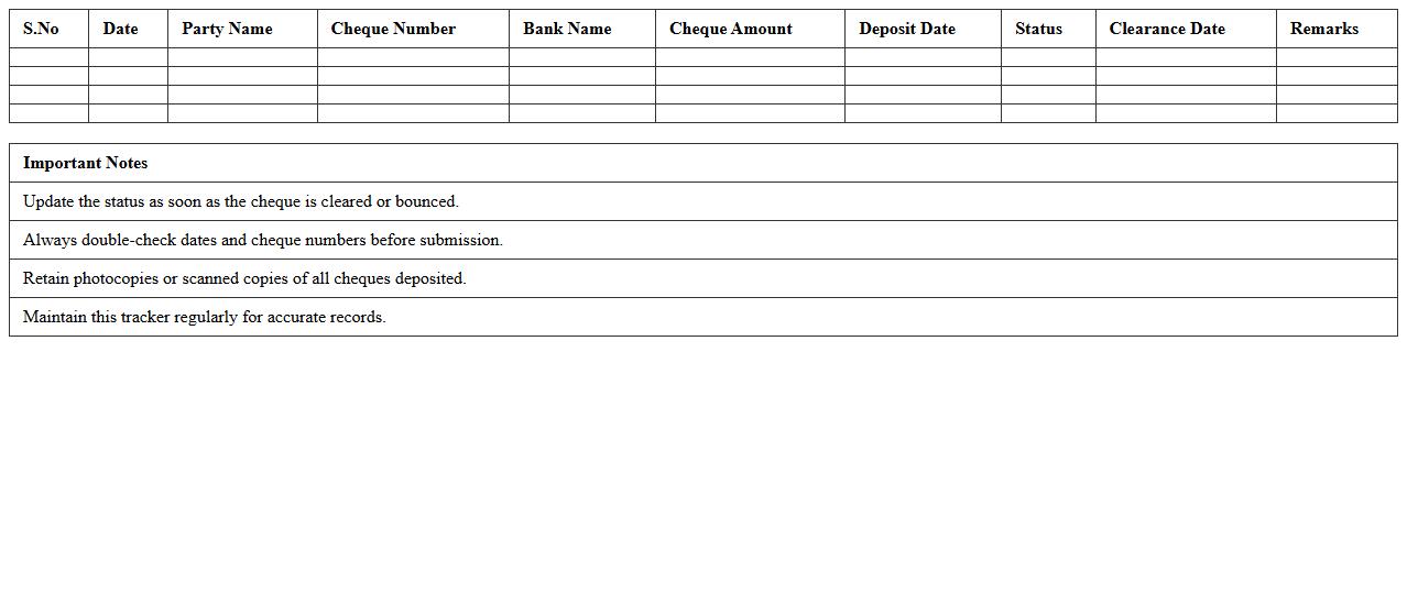 Cheque Clearance Status Tracker Template