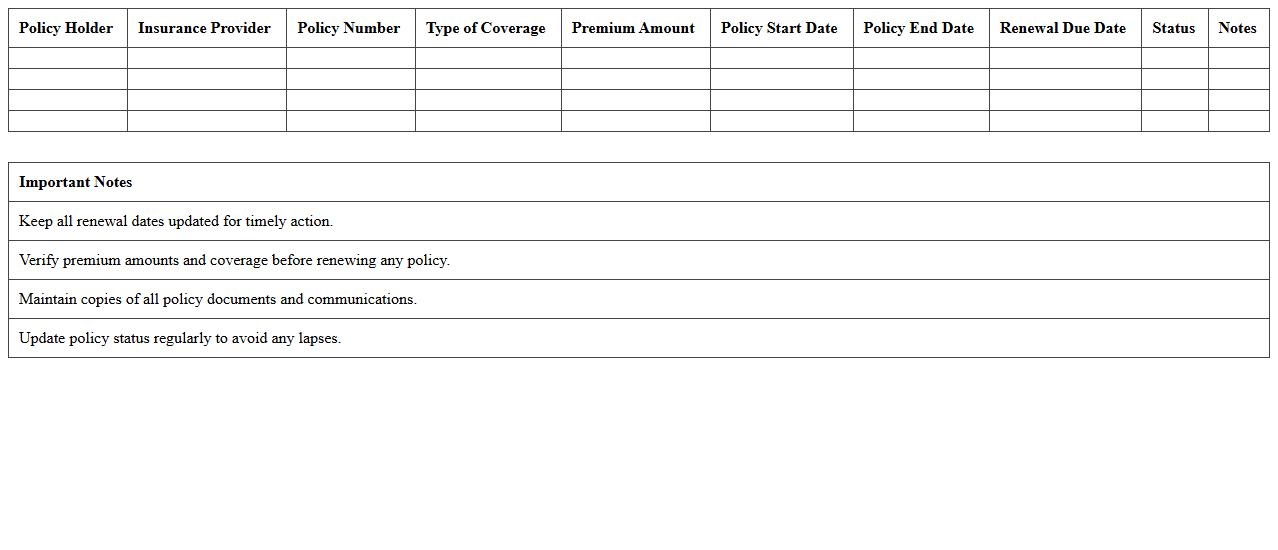 Commercial Insurance Renewal Calendar Excel Sheet