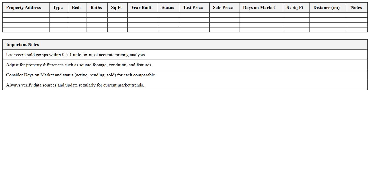 Comparative Market Analysis (CMA) Excel Template for Wholesale Deals