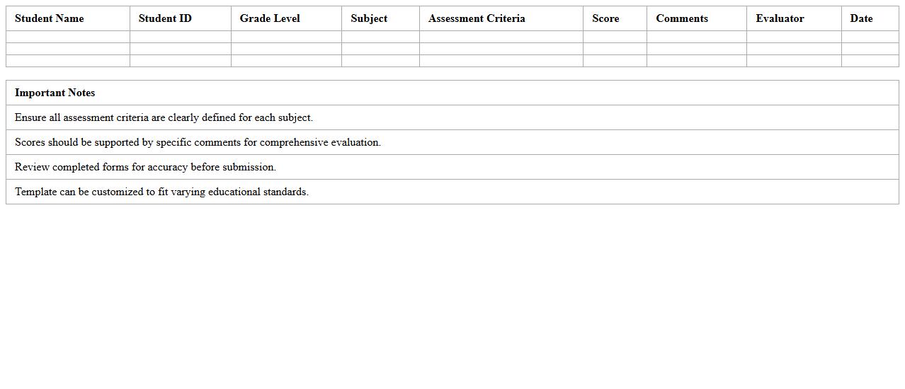 Comprehensive Education Evaluation Excel Template