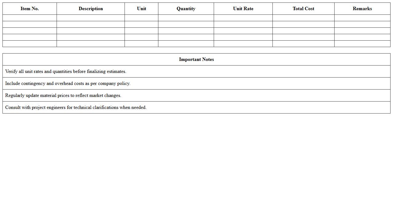 Construction Cost Estimator Excel for Project Supervisors