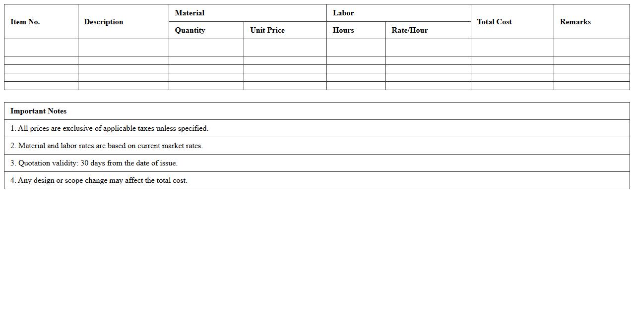 Construction Labor and Material Quotation Excel