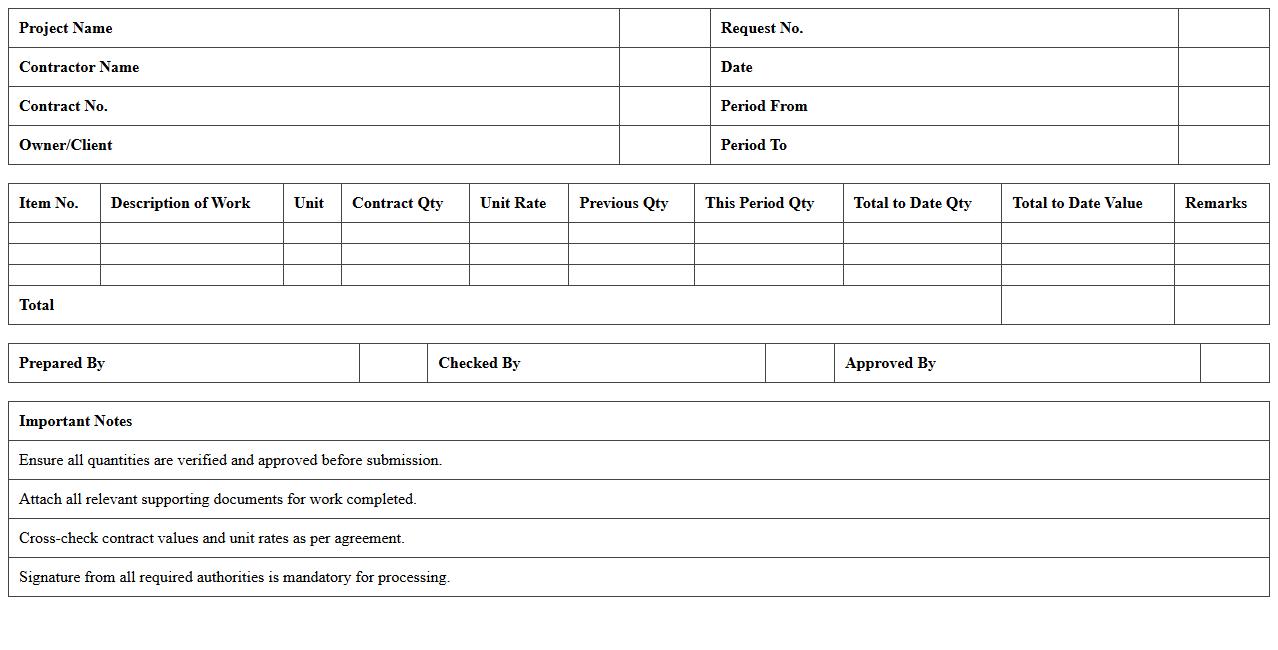 Contractor Payment Request Excel Template