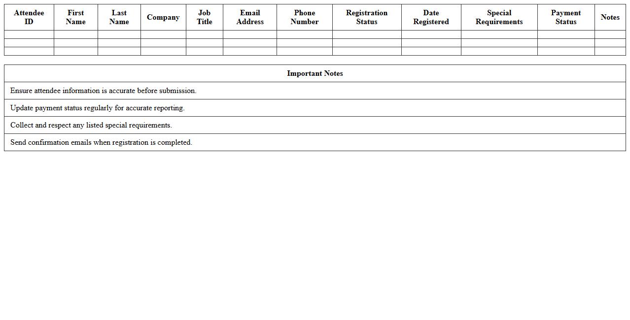 Corporate Event Attendee Registration Excel Template