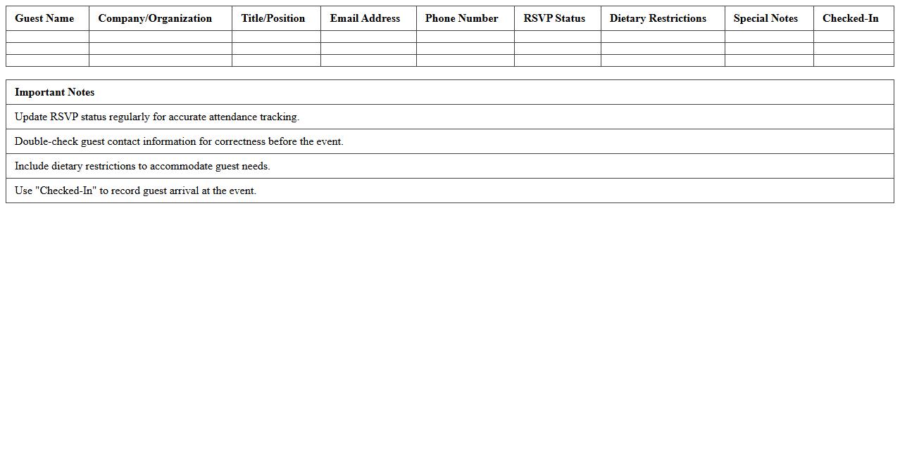 Corporate Event Guest List Tracker Excel Template