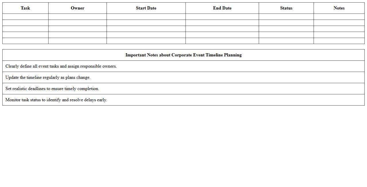 Corporate Event Timeline Planning Excel Template