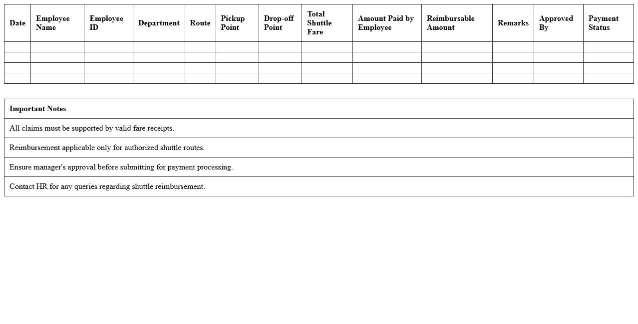 Corporate Shuttle Service Reimbursement Tracker