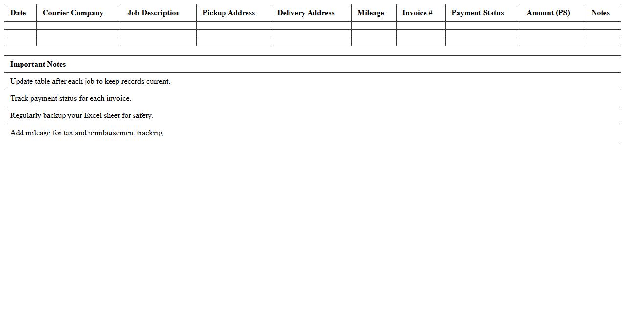 Courier Invoice Tracker Excel Sheet for Self-Employed Drivers