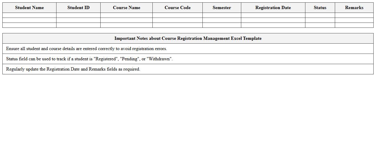 Course Registration Management Excel Template