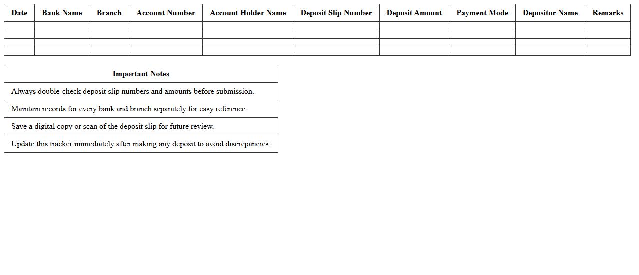 Deposit Slip Tracker Excel Sheet for Banks