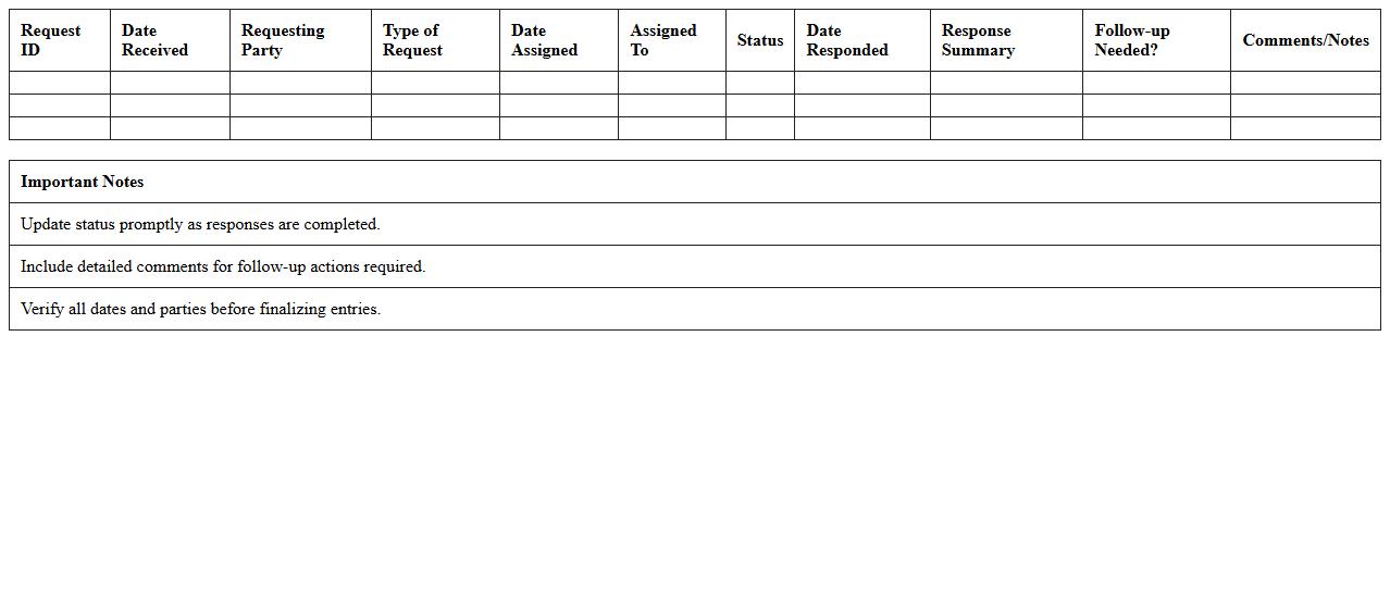 Discovery Request Response Tracker Excel
