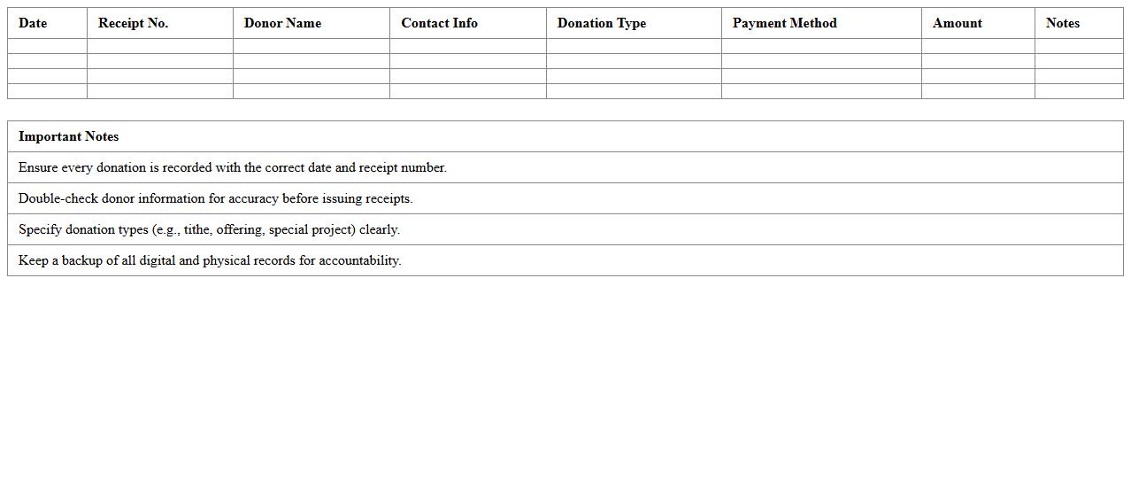 Donation and Tithes Receipt Log Excel Template
