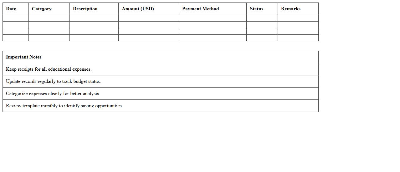 Educational Expense Management Excel Template