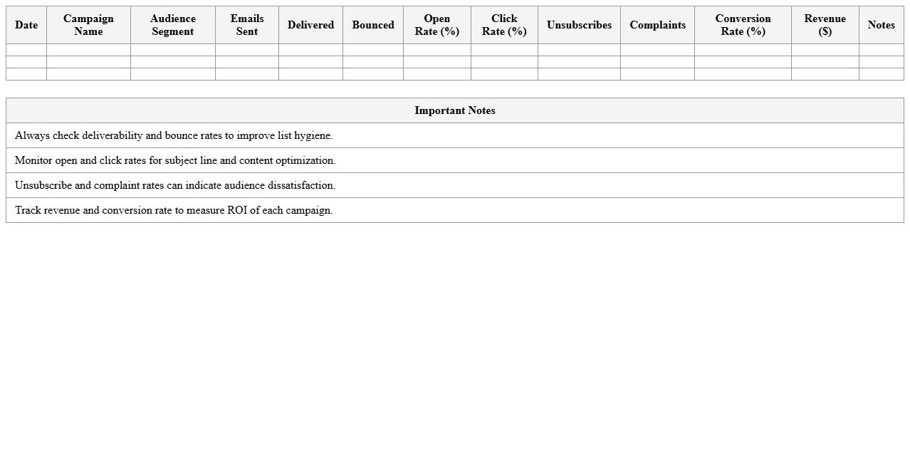 Email Marketing Metrics Tracking Excel