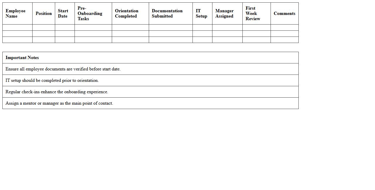 Employee Onboarding Checklist Excel Template