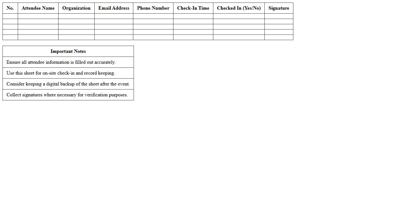 Event Check-In Sheet Excel Template