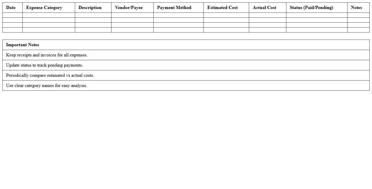 Event Expense Tracking Spreadsheet