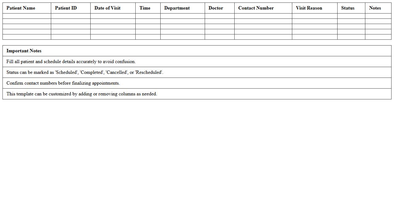 Excel Template for Outpatient Visit Scheduling