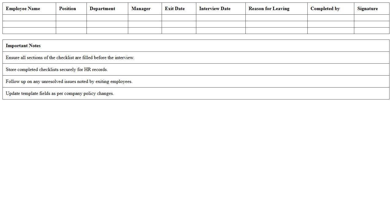 Exit Interview Checklist Excel Spreadsheet
