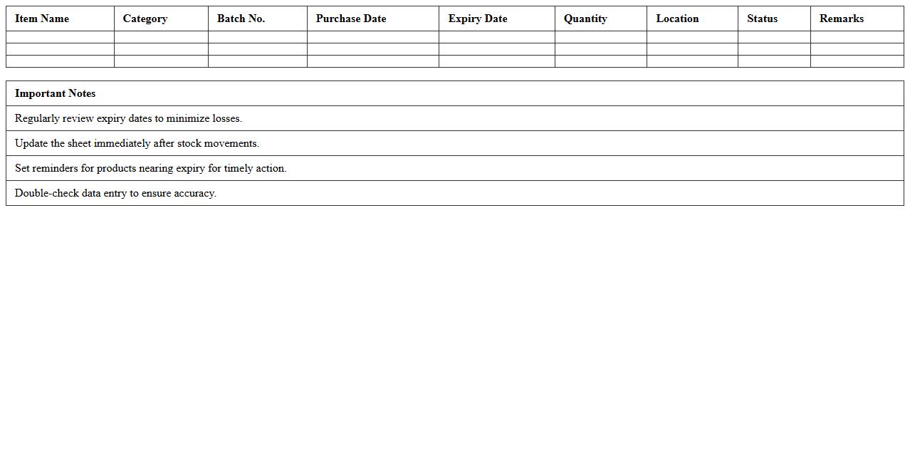 Expiry Date Management Excel Sheet