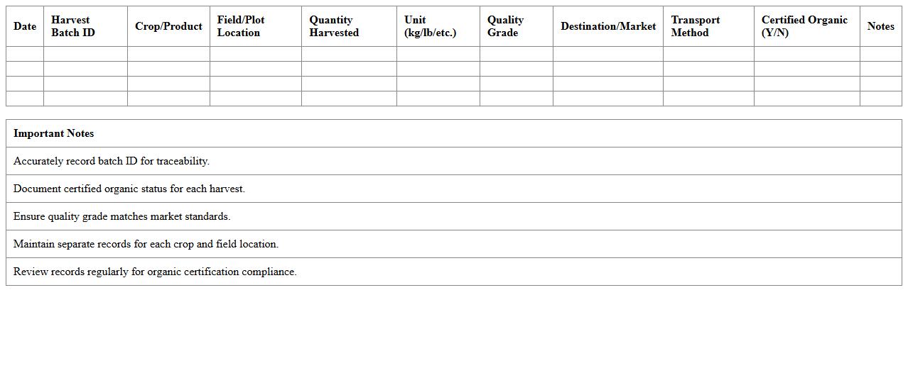 Farm-to-Market Organic Harvest Record Template