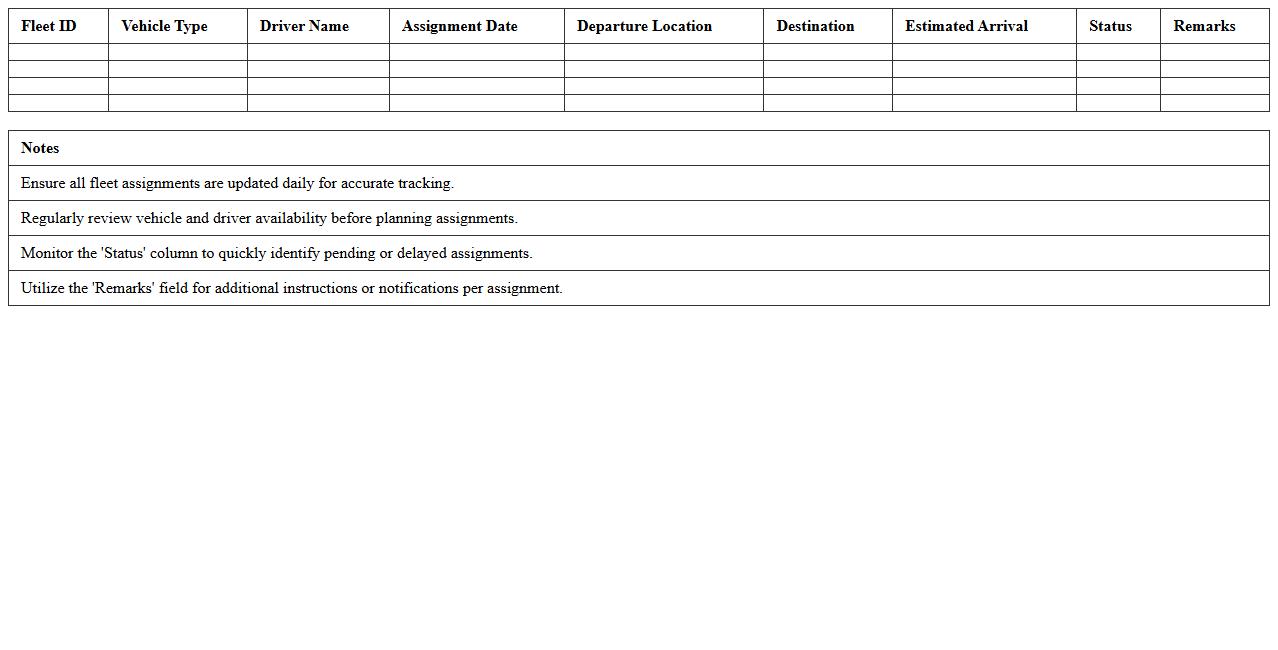 Fleet Assignment Planning Excel Template