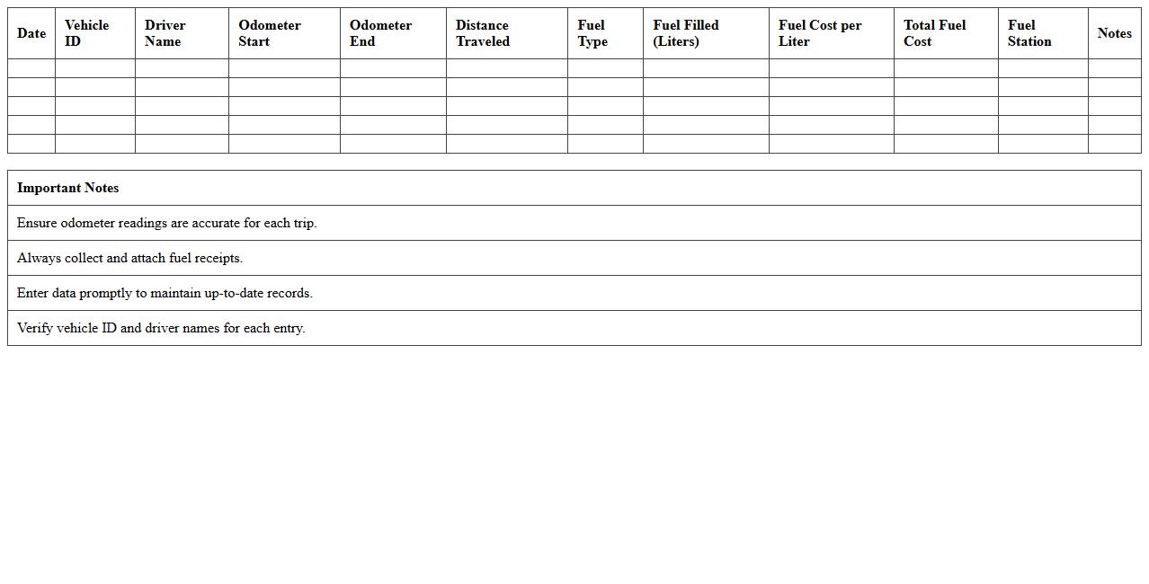 Fleet Fuel Expense Tracker Spreadsheet